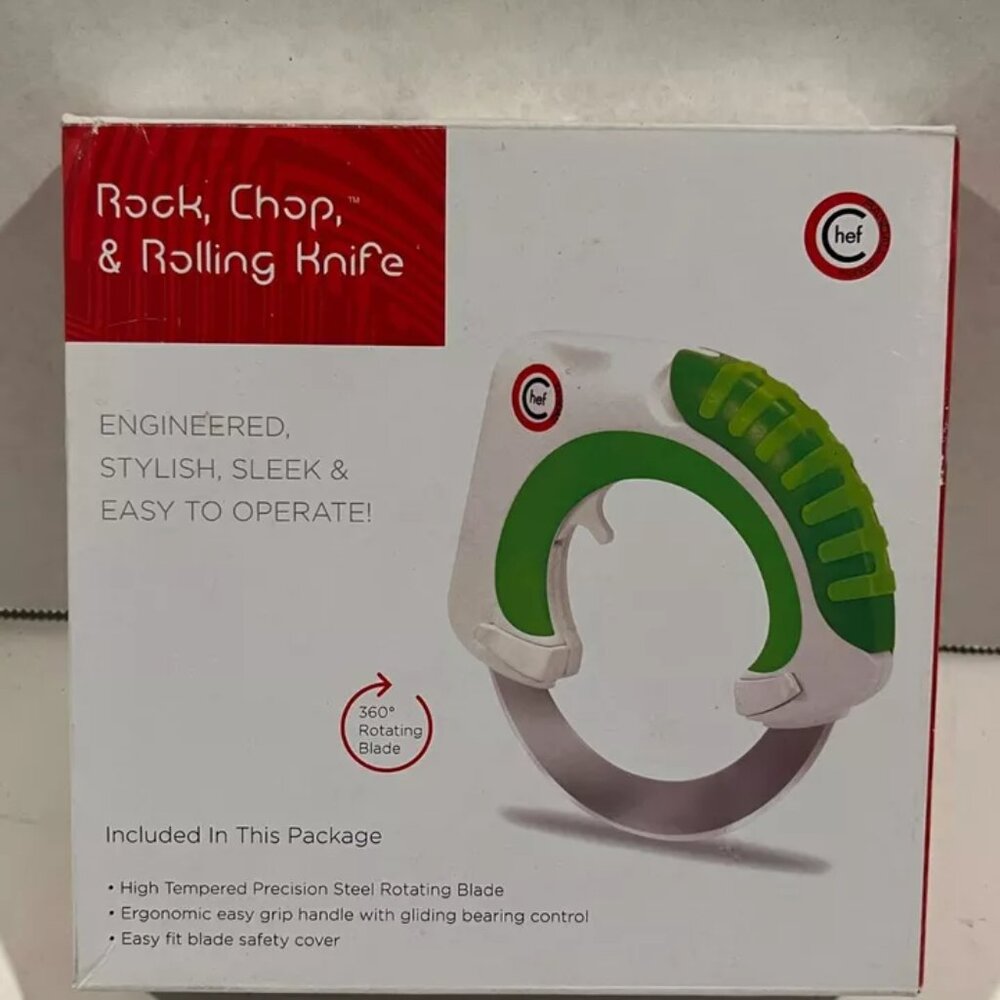 Rock, Chop, and Rolling Kitchen Knife, Ergonomic, Precision Rotating Blade, NEW